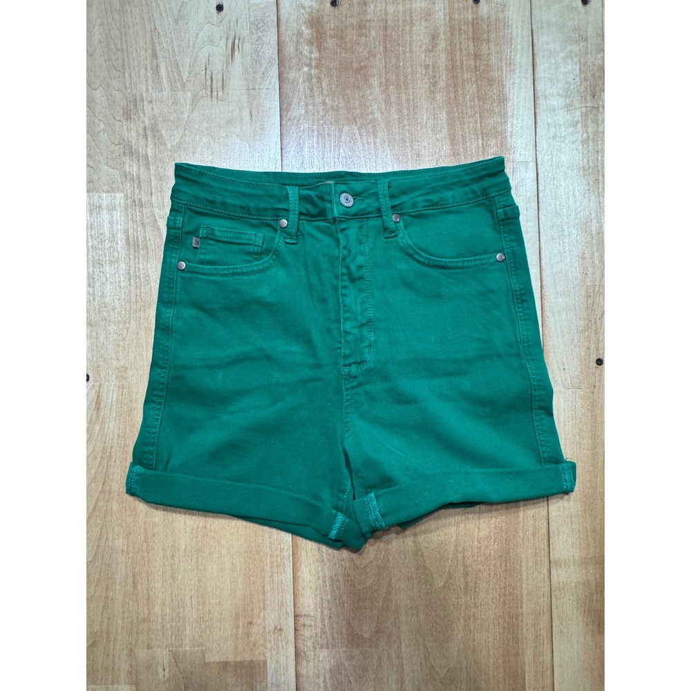 Judy Blue Green High Rise Cuffed Denim Shorts Womens Size Large